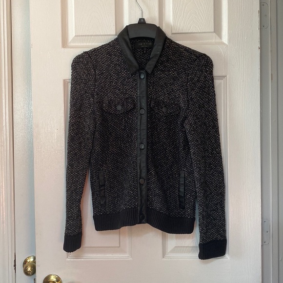 Rag & Bone Tweed Knitted Baseball Varsity Jacket Leather Trim - Picture 2 of 8